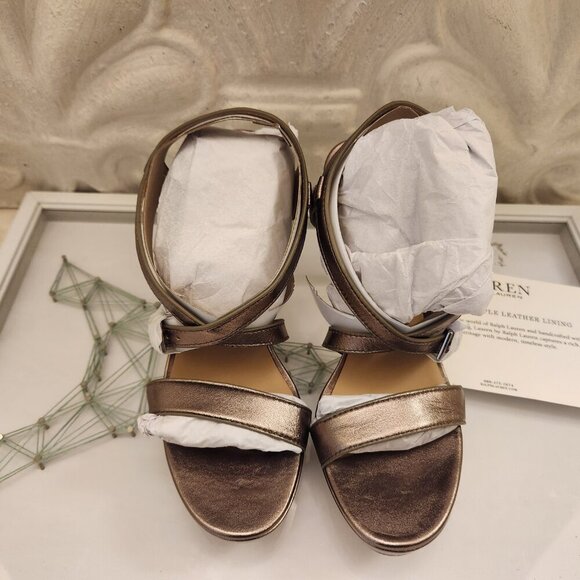 Ralph Lauren Leather " Kerri" Gold Sheep Nappa Heeled Sandals. NIB. Size various - Picture 5 of 12